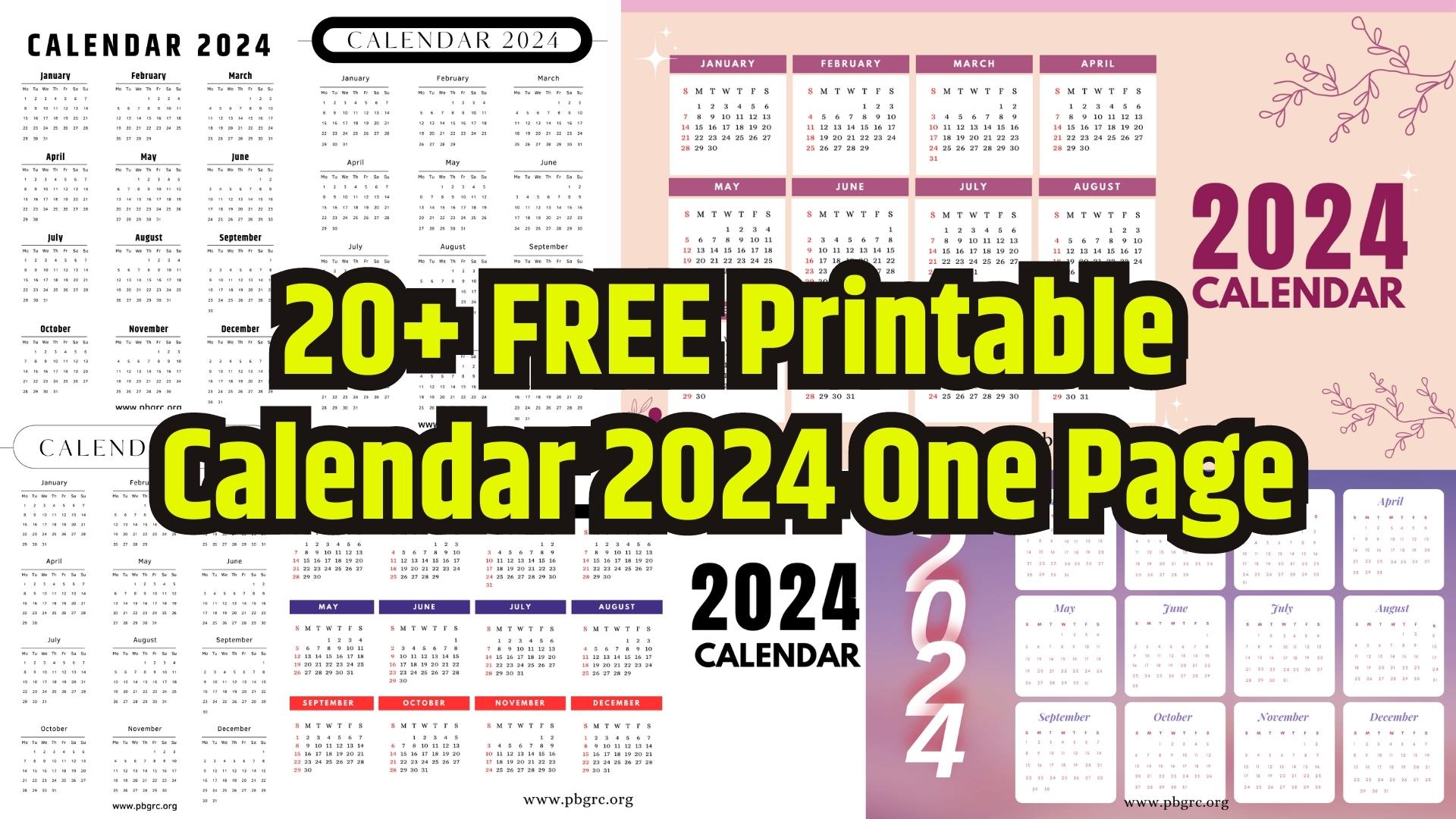20+ [Unique] Printable Calendar 2024 One Page Free Templates