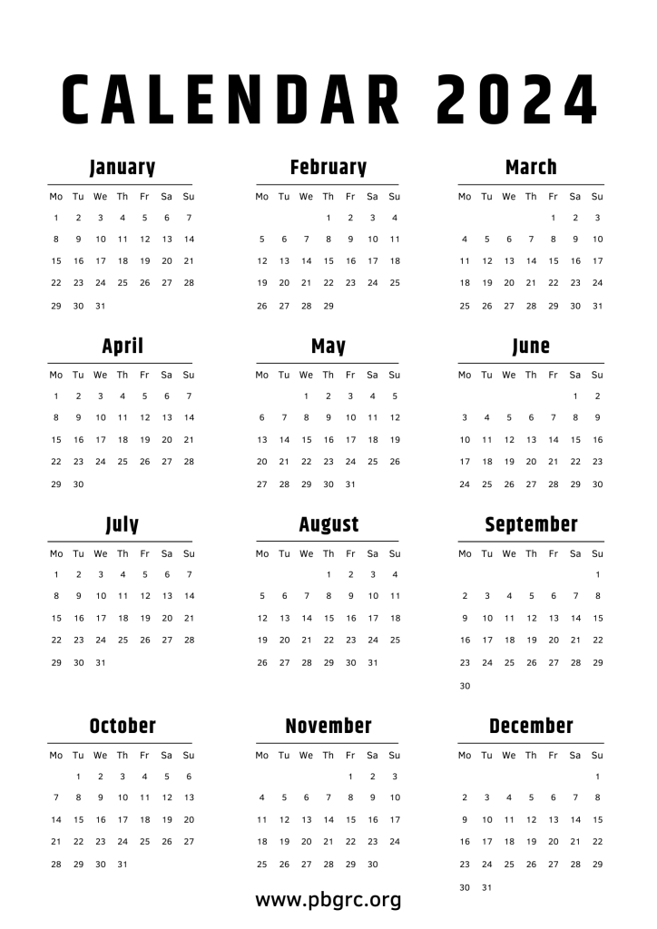 20+ [Unique] Printable Calendar 2024 One Page Free Templates