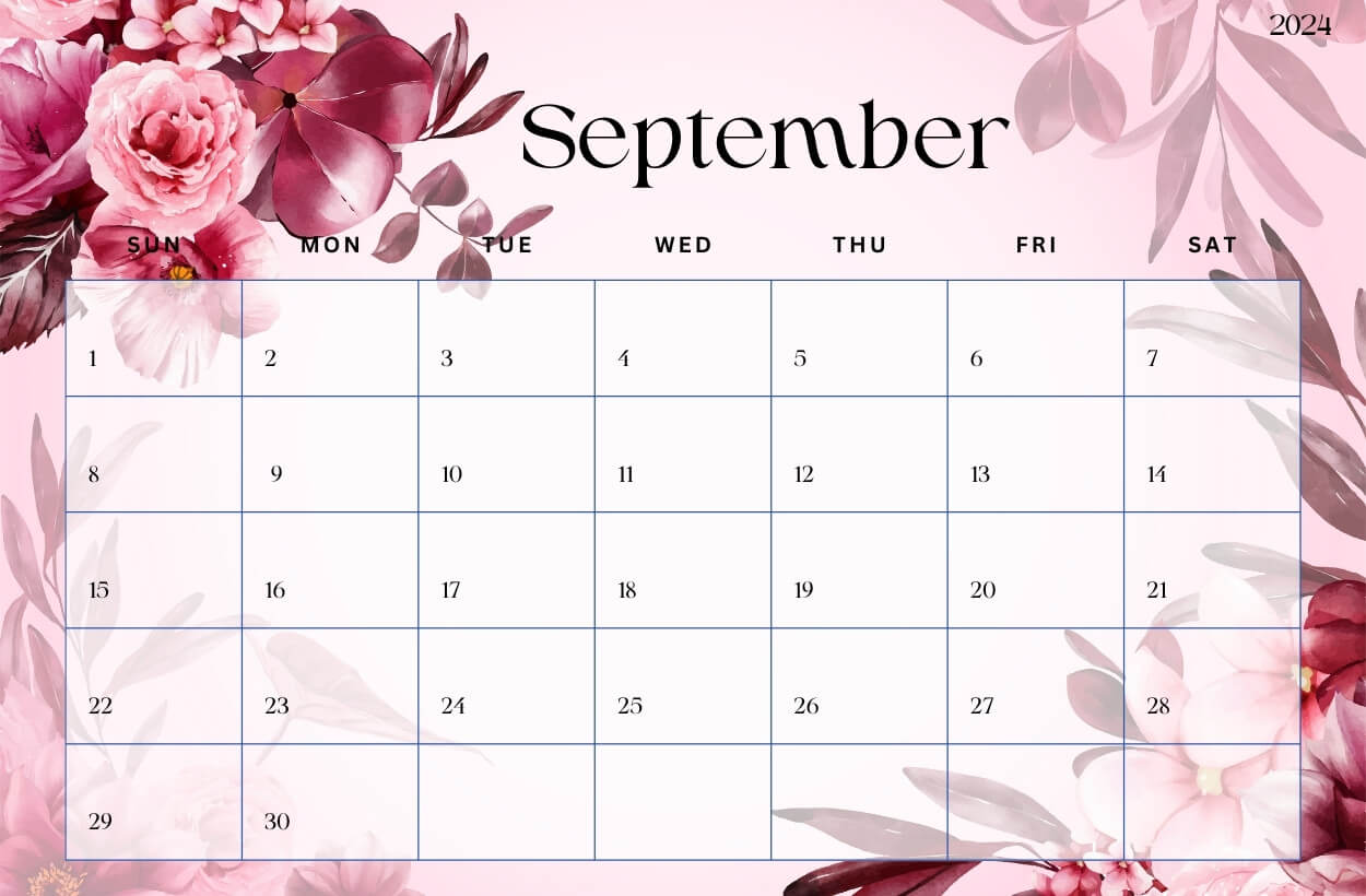 Cute September 2024 Calendar Floral Wallpaper - FREE Download