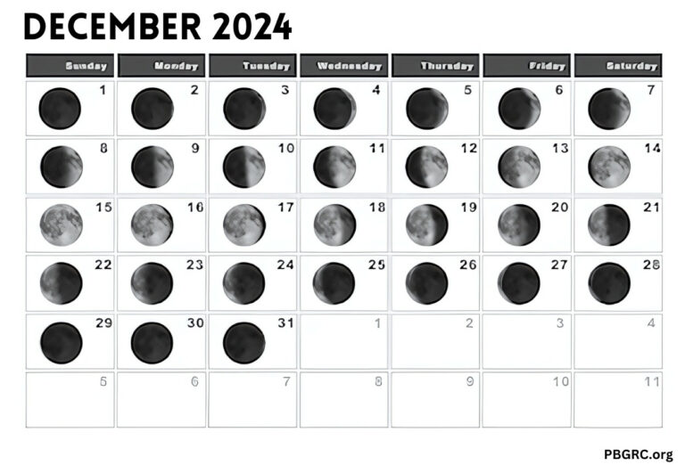 Full & New Lunar December 2024 Moon Phases Calendar With Dates