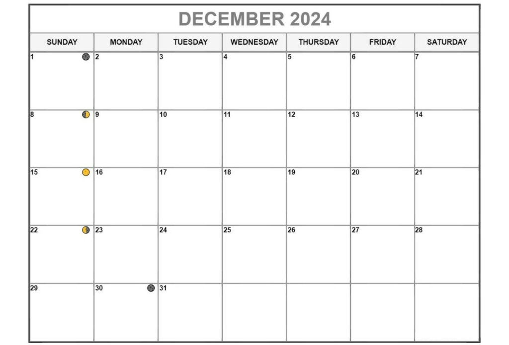 Full & New Lunar December 2025 Moon Phases Calendar With Dates