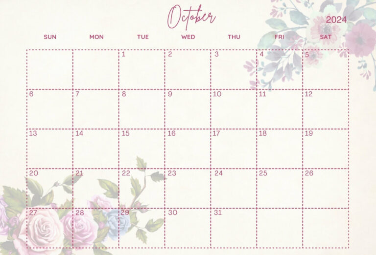 Cute October 2024 Floral Calendar - Wall & Desk