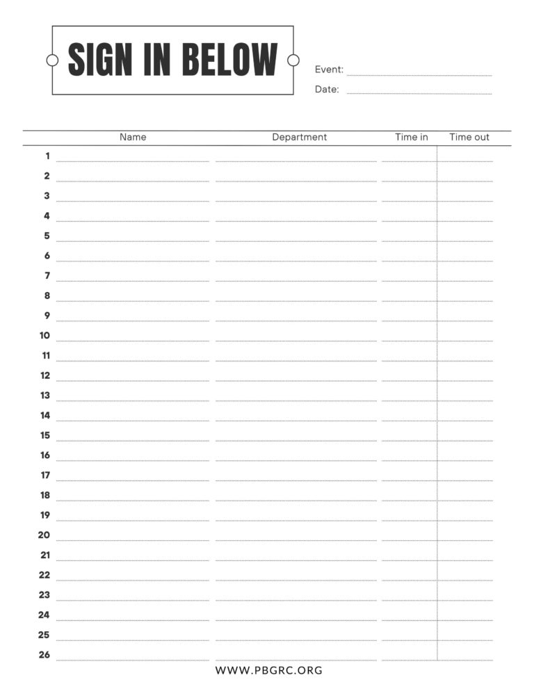 Free Printable Sign-up and Sign-in Sheet 2024 Templates