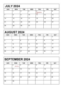 Printable July August September 2024 Calendar Templates