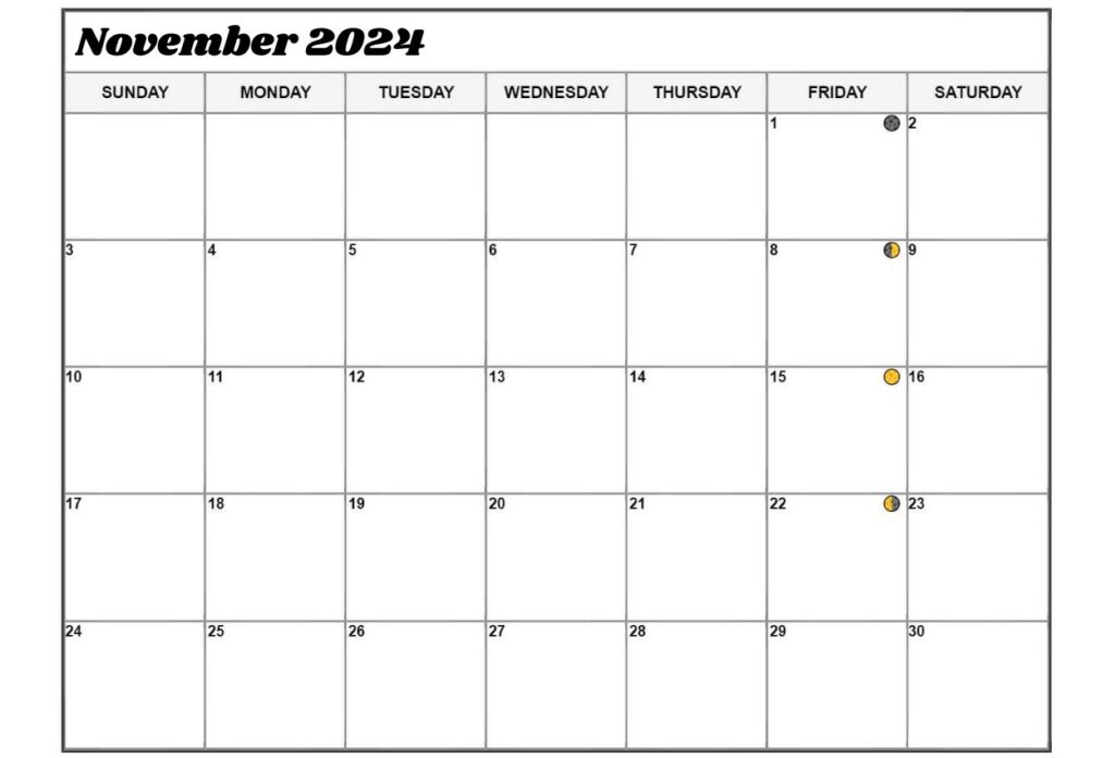 Lunar November 2024 Calendar Moon Phases With Dates