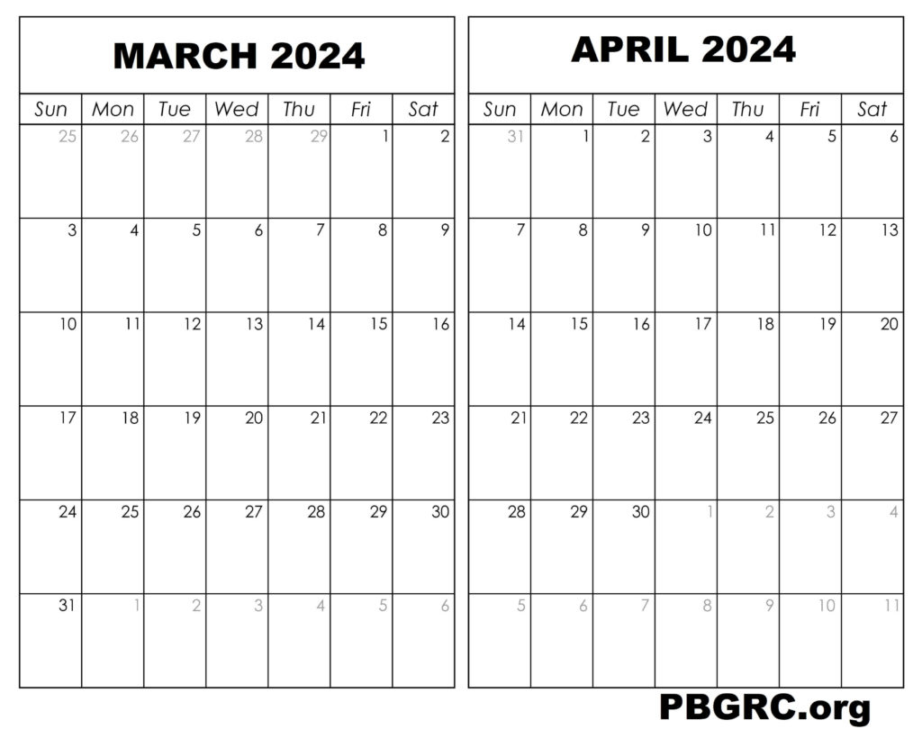 10+ Free Printable March April 2024 Calendar Download