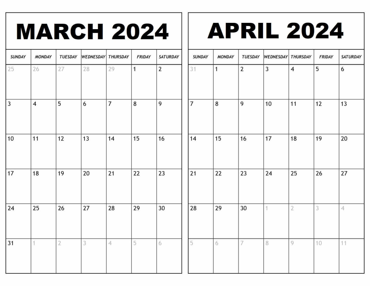 10+ Free Printable March April 2024 Calendar Download