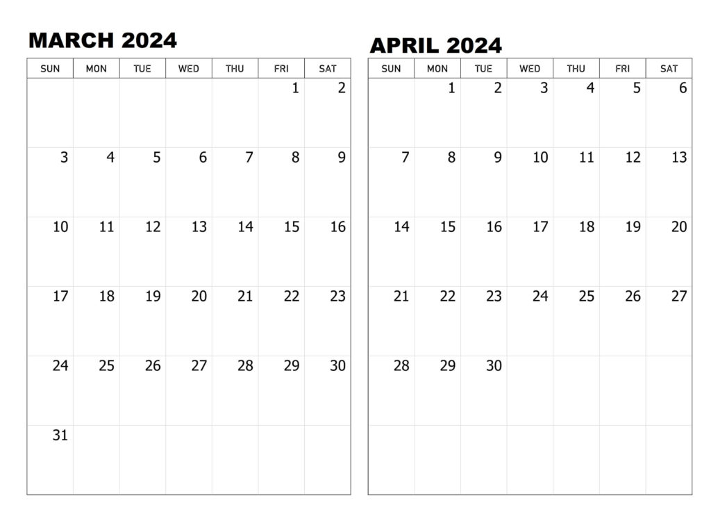 10+ Free Printable March April 2024 Calendar Download