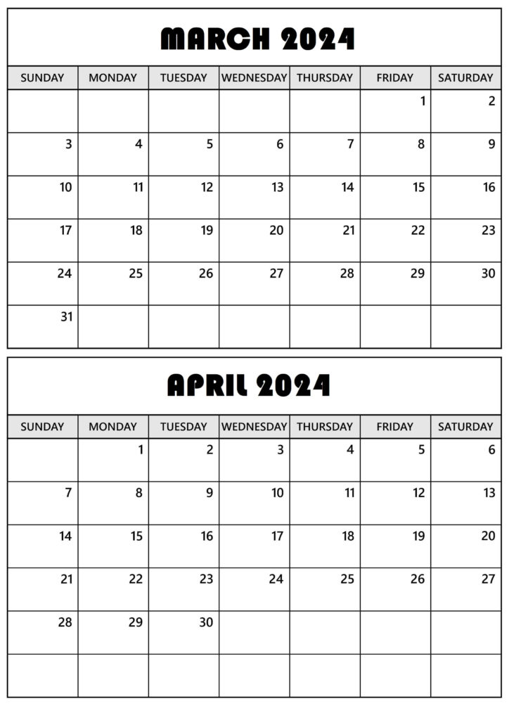 10+ Free Printable March April 2024 Calendar Download