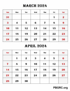 10+ Free Printable March April 2024 Calendar Download