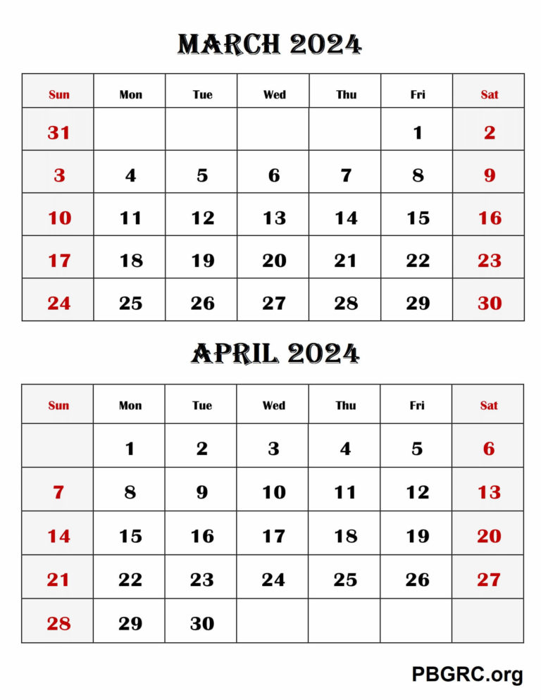 10+ Free Printable March April 2024 Calendar Download