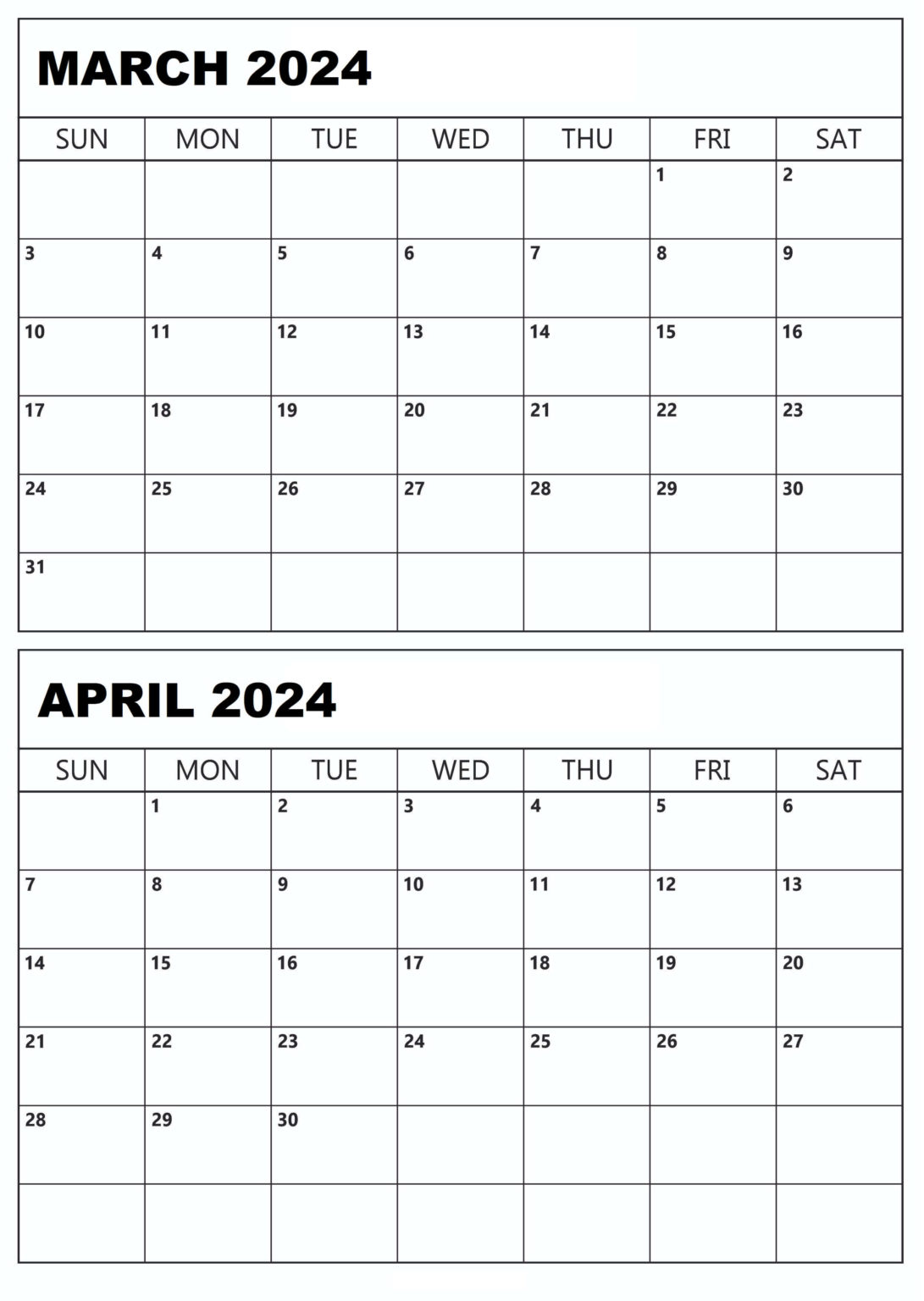 10+ Free Printable March April 2024 Calendar Download