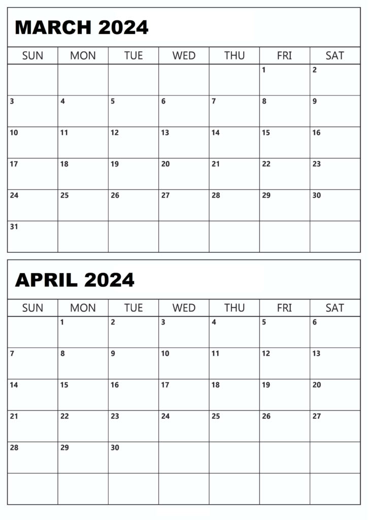 10+ Free Printable March April 2024 Calendar Download