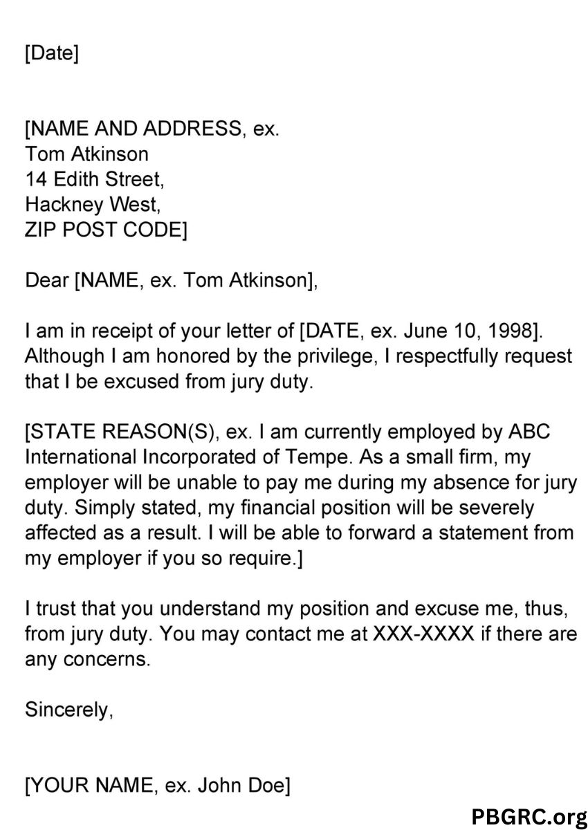 Free Printable Jury Duty Excuse Letter Templates For 2024