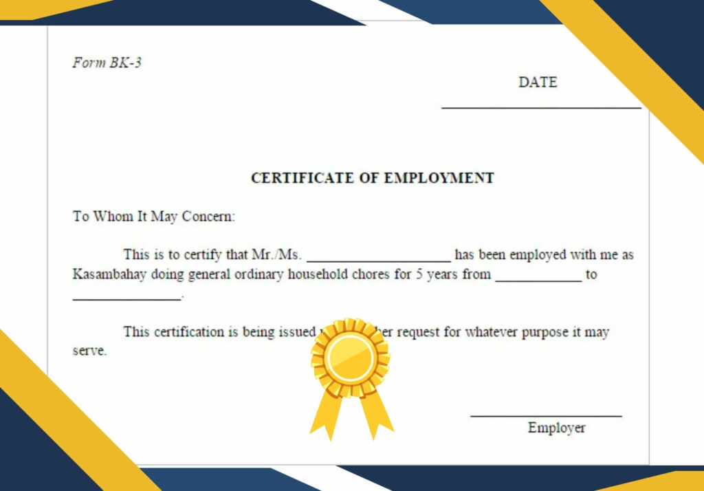 Certificate of Employment Template Format