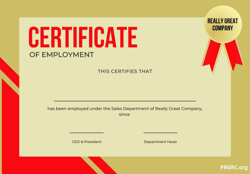 Free Certificate of Employment Template